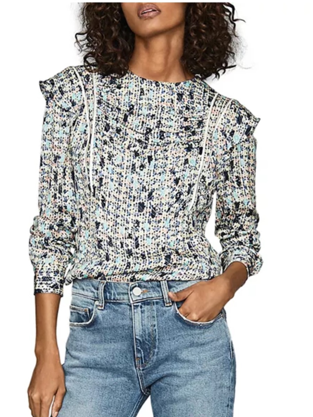 Reiss Olivia Ditsy Print Ruffle Top zippers  Blouse Size US 6